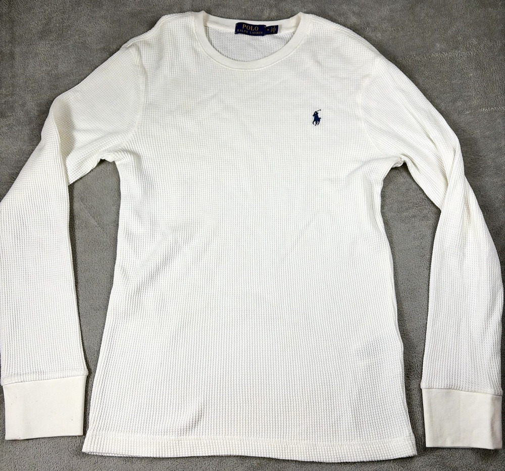 Polo Ralph Lauren Men's Sz M Long Sleeve Shirt White Thermal Waffle Knit Logo